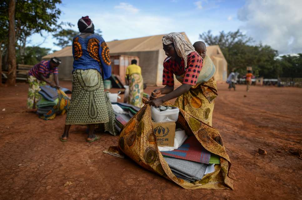 Basic aid items are distributed to refugees in Nduta refugee camp.