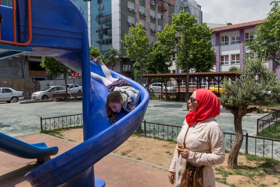 Syrian refugee Darie and her daughter, Mayas, in the Esenler neighbourhood of Istanbul, where they now live. 
