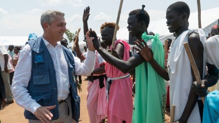 United Nations High Commissioner for Refugees Filippo Grandi meets South Sudanese refugees at Pagirinya refugee settlement in Adjumani, Uganda.  © UNHCR/Michele Sibiloni