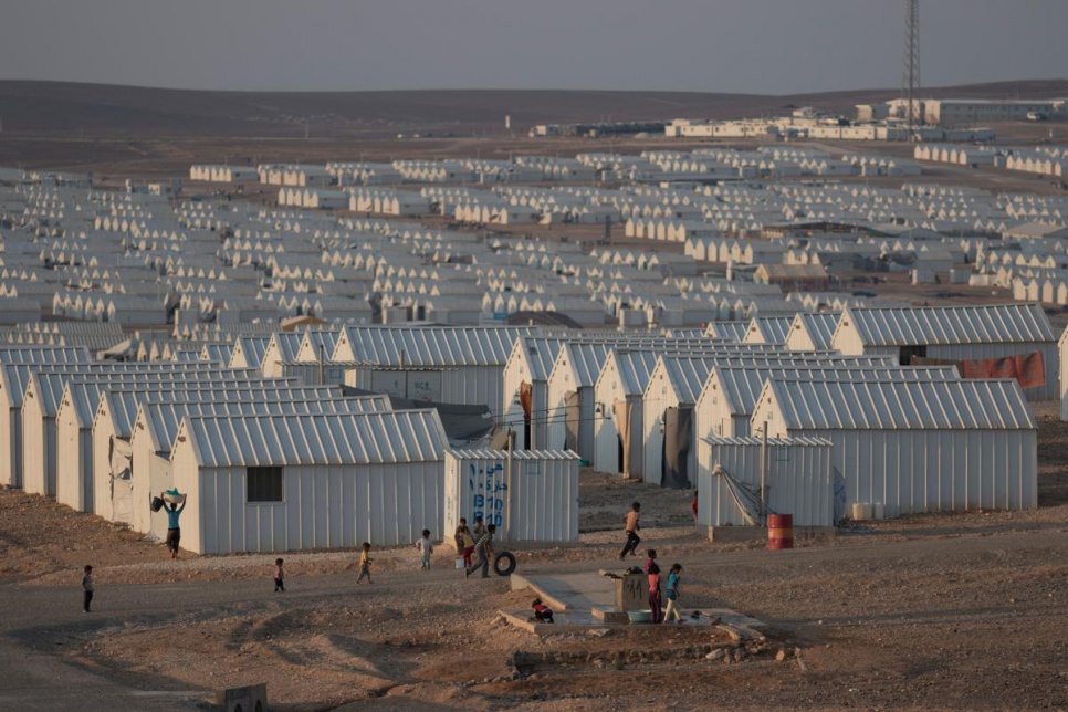 Azraq camp in Jordan, just before sunset.