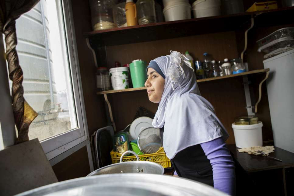 Omaima, a Syrian refugee, at the caravan where she lives with her family at Za'atari refugee camp.