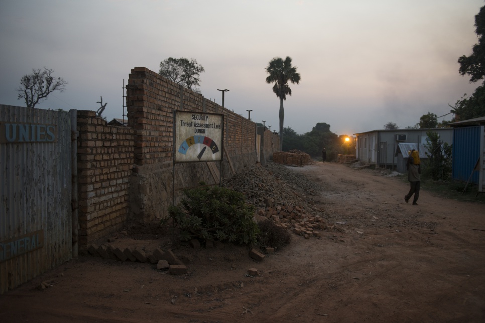 A MONUSCO security threat assessment level panel in Dungu, DRC. Since 2008, rebels have stayed away from the town, but there is always a threat in the surrounding countryside.