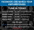 With one day to go before we hand over the #WithRefugees petition to UN chief Ban Ki-moon at the General Assembly in New York, today's leg of the Facebook Live global tour features our supporters  @[100003075265942:2048:Osvaldo Laport], @[275010929186645:274:Dianna Agron], @[1646363578956963:274:Bassem Youssef], and @[114632788655:274:Kristin Davis]! Post your questions on their pages or below this post, and watch all the lives here.
