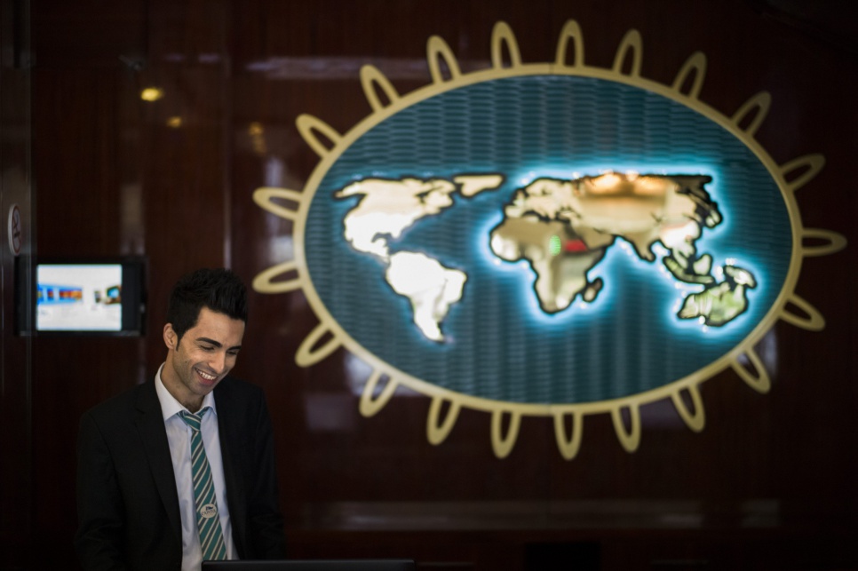 Rudy, 26, works the front desk of a hotel catering to businessmen visiting Erbil. Fluent in English, Arabic and Kurdish, he says the best part of his job is using his language skills.