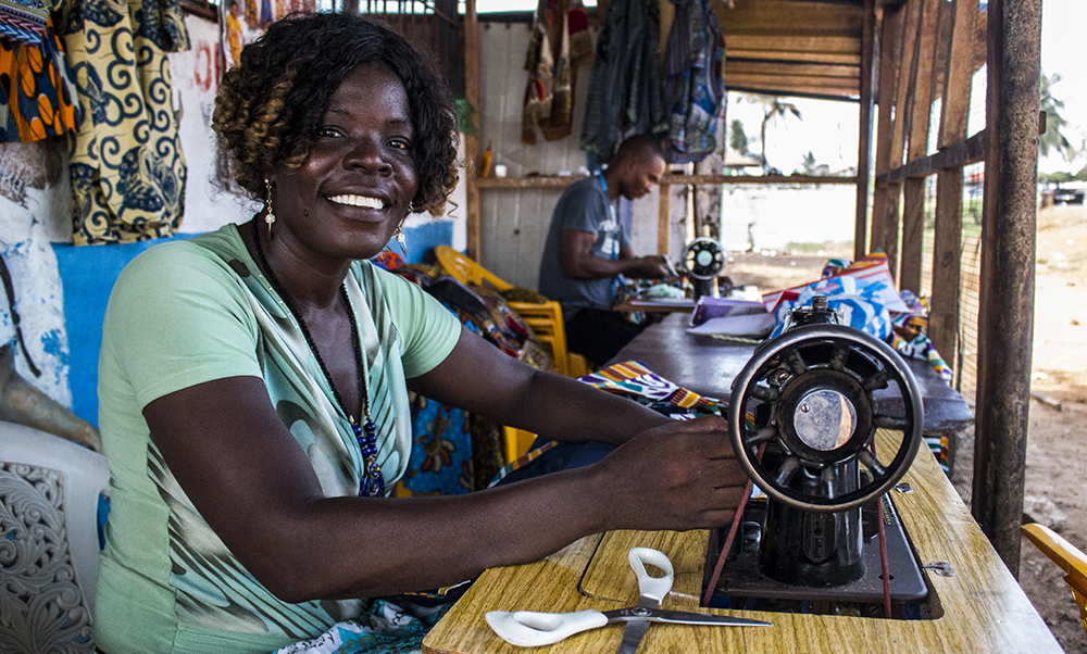Liberia. Irene and her students make clothes to make ends meet