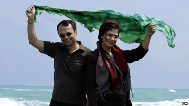 Bahareh Hedayat (right) and her husband Amin Ahmadian pose for a photograph from 2012.