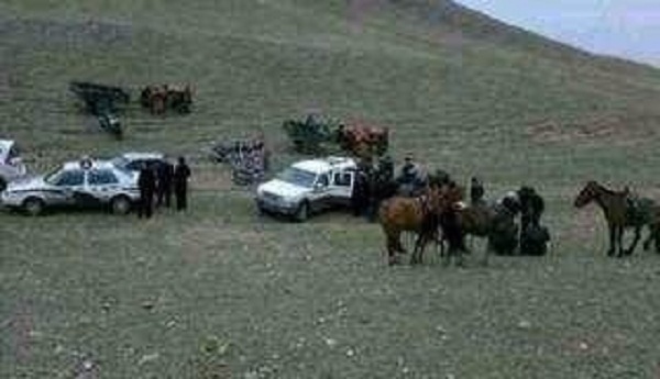 Police and Mongolian herders at the scene of the clashes in Right Uzumchin banner, Inner Mongolia, on May 17, 2013.