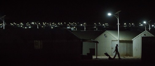 IKEA-donated Solar lights turn as night falls throughout in Azraq Refugee Camp, Al Azraq, Jordan.