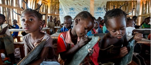 Children at Primary school 1 in UNHCR Mole Refugee Camp. The camp has two primary schools and educates around 1300 students.