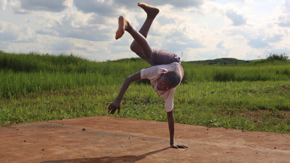 A  young Capoeira player trains in Mole refugee camp, in the far north of the Democratic Republic of the Congo.