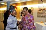 Reception in honour of members of UNHCR's inaugural Advisory Group on Gender, Forced Displacement and Protection. Advisory group members Kah Walla at left and Obiageli Ezekwesili at right