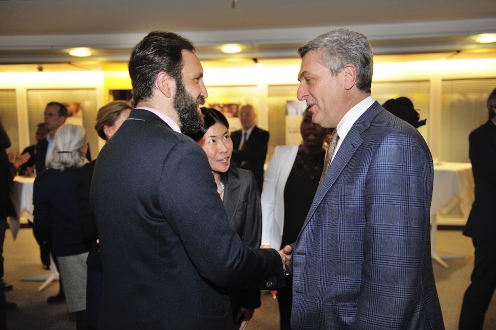 Reception in honour of members of UNHCR's inaugural Advisory Group on Gender, Forced Displacement and Protection. UNHCR High Commissioner Filippo Grandi meeting Pablo Collada, from Mexico.