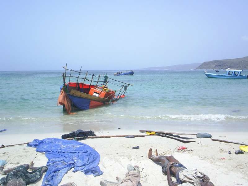 The bodies of Somali and Ethiopian asylum seekers, who were forced to jump off of the traffickers' boat, washed ashore in Yemen.