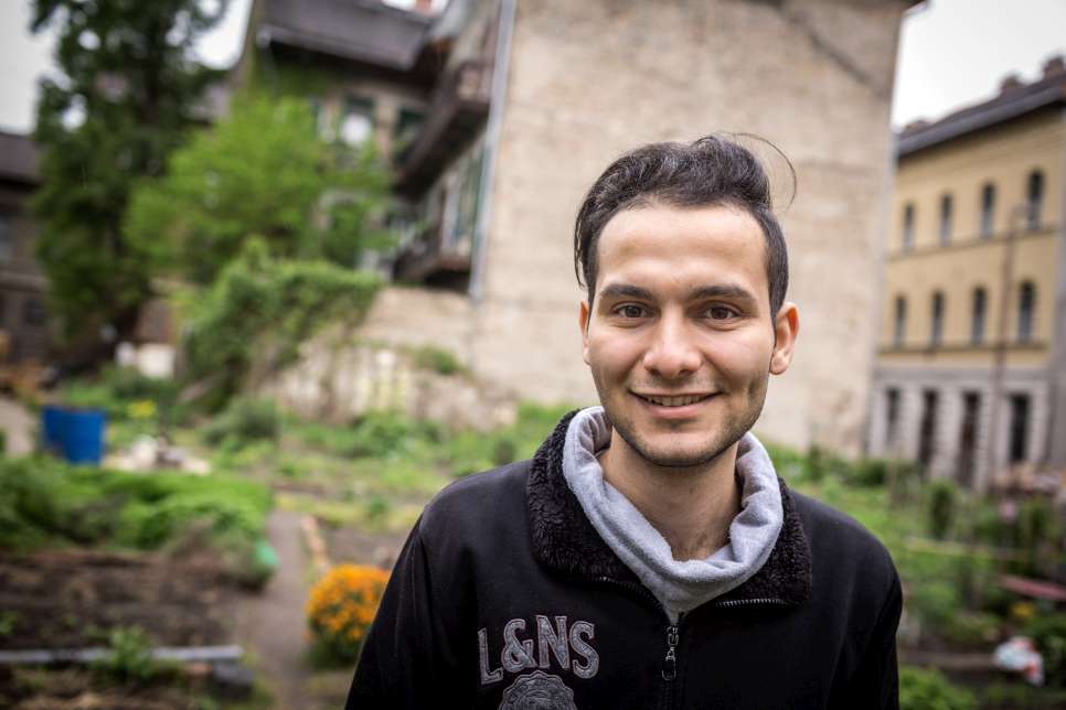 Mohamad relaxes at an urban garden in Budapest. 