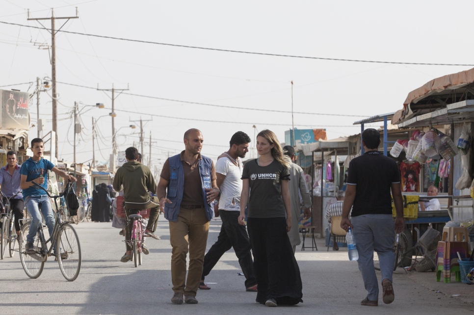 "This is the main shopping street in Zaatari refugee camp – the Champs Elysees! All the shops here are run by Syrian refugees themselves. In total, throughout the camp there are actually over 3,000 shops. It's an incredible number and I was so impressed by the huge variety of goods and services on offer and how representative this was of the amazing entrepreneurial spirit of the Syrians. There are bakeries, and backlava shops, wedding dresses for hire, grocery stores, bicycle repair shops, falafel stores, shoe shops, clothes shops, mobile phone shops. The street is bustling – a real hive of activity. It could not be further from what I imagined a refugee camp to look like" 