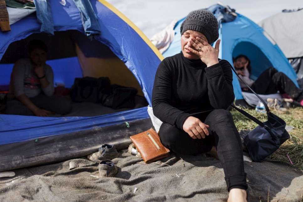 Nisrine wipes away her tears while remembering her husband Adib who was killed a bomb in 2013.