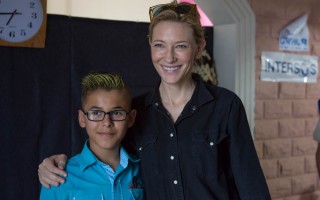 Cate Blanchett with Ahmad at the Mazboud Community Centre, Chouf, Lebanon. Ahmad is part of a group of young Syrian refugees who have made new friends at the centre having fled war at home. The centre is run by NGO Intersos and is supported by UNHCR. (c)UNHCR/J.Matas/2015