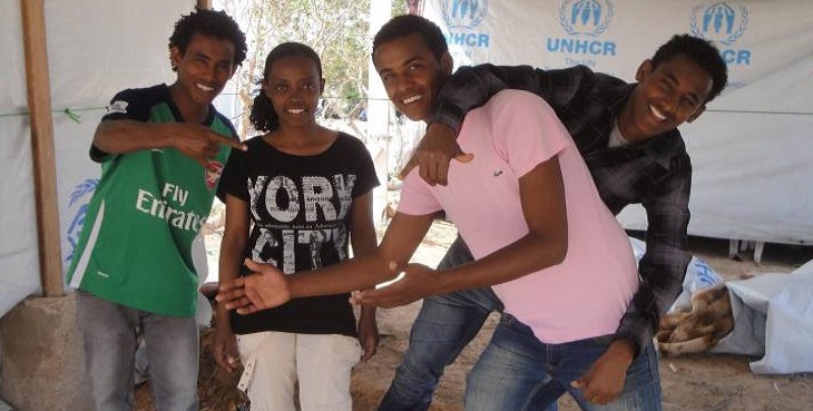 Egypt / young people who will be resettled / David, Rosie, Robert, Gerry fooling around in a tent in Saloum, looking forward to a future in Sweden. / UNHCR / N. Bose / June 2011