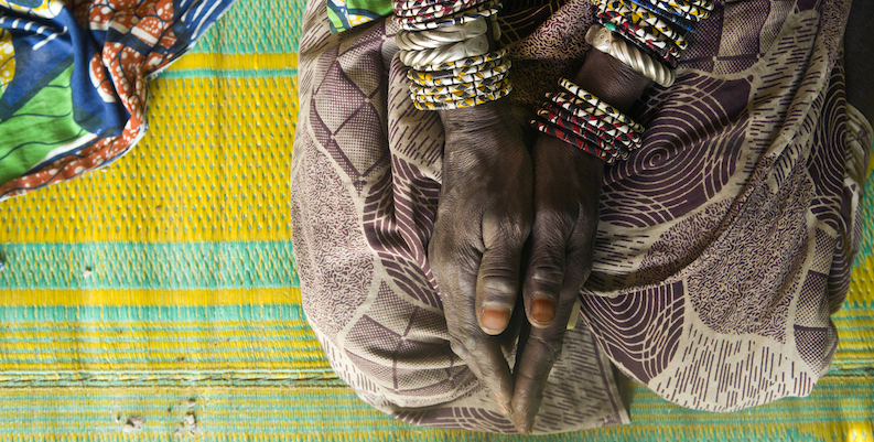 Children and friends gave Amina these colourful bracelets. “It cheers me up to wear them and look at them, they remind me of Nigeria when it was peaceful,” she confides. 
UNHCR / H. Caux / January 2014