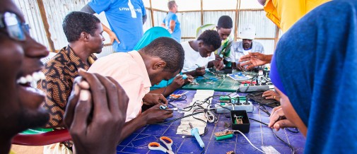 Refugees participating in the Liter of Light training in Dollo Ado, Ethiopia.