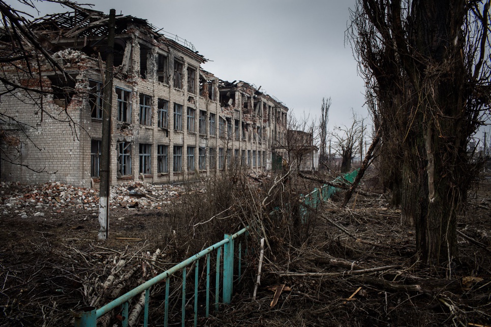 The destruction of the school building in Nikishino, Ukraine, means that the village's children have been unable to attend classes since last August.