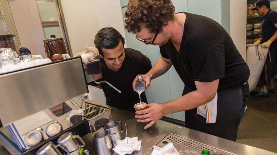 As well as learning about hygiene and gaining customer service skills, Samiullah Haidari, learns the finer details of American coffee culture.