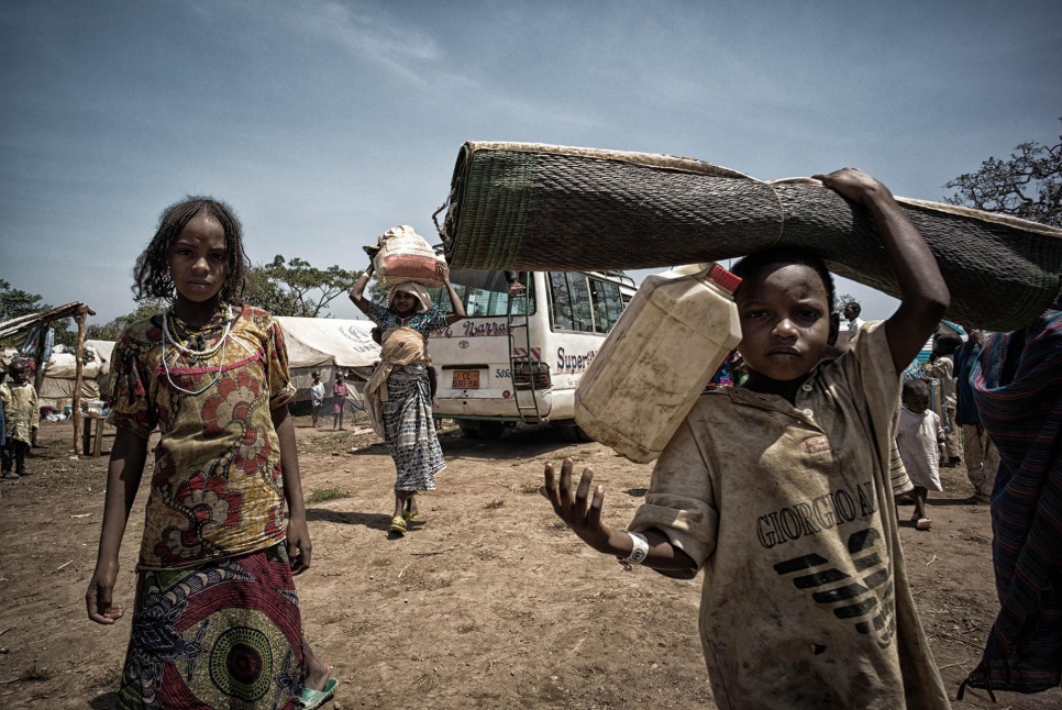 Refugees from Central African Republic arrive by bus at the site for refugees in Gado-Badzere, Cameroon.