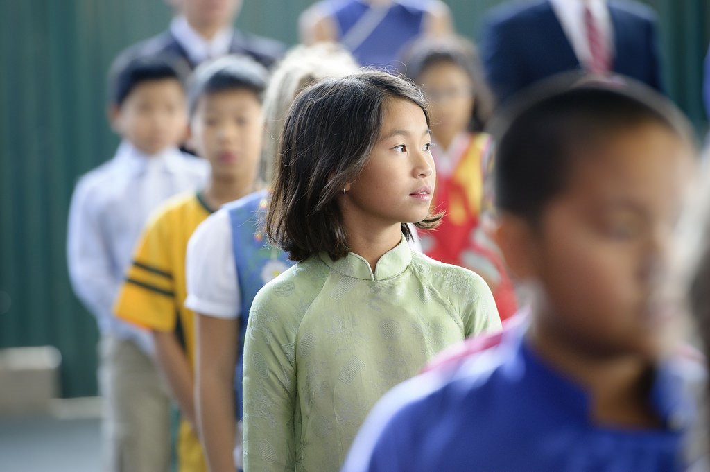 A close-up of a young student at the UN International School (UNIS) in Hanoi, Viet Nam, during a visit from Secretary-General Ban Ki-moon (29 October 2010). UN Photo/Mark Garten