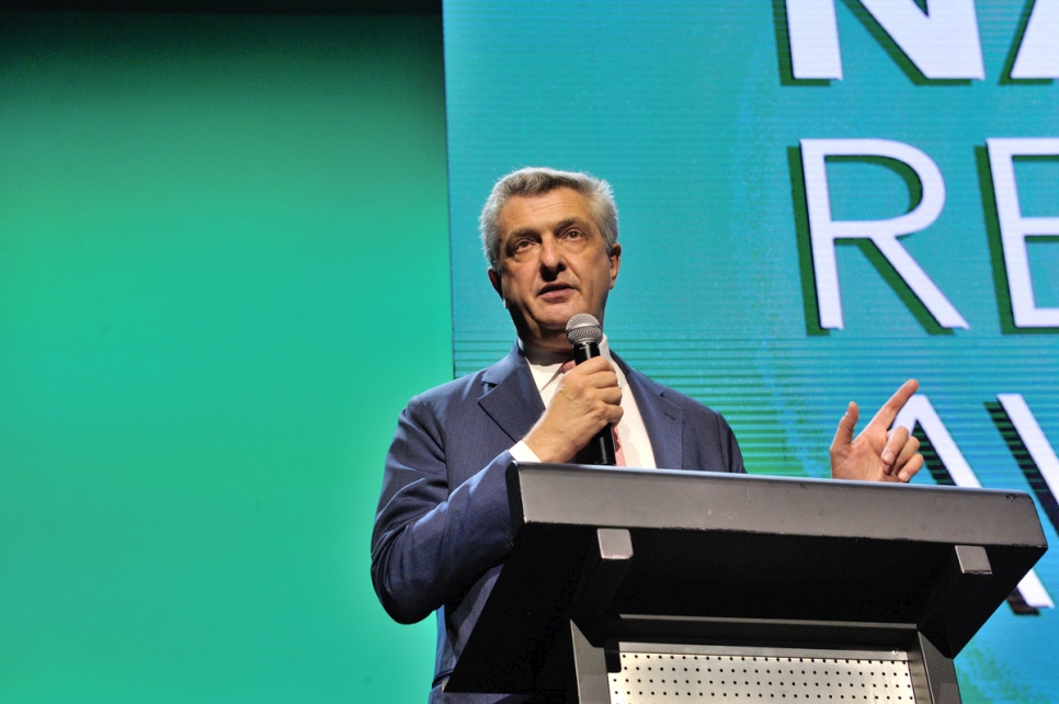 UN High Commissioner for Refugees, Filippo Grandi, addresses the audience at the 2016 Nansen Refugee Award ceremony.