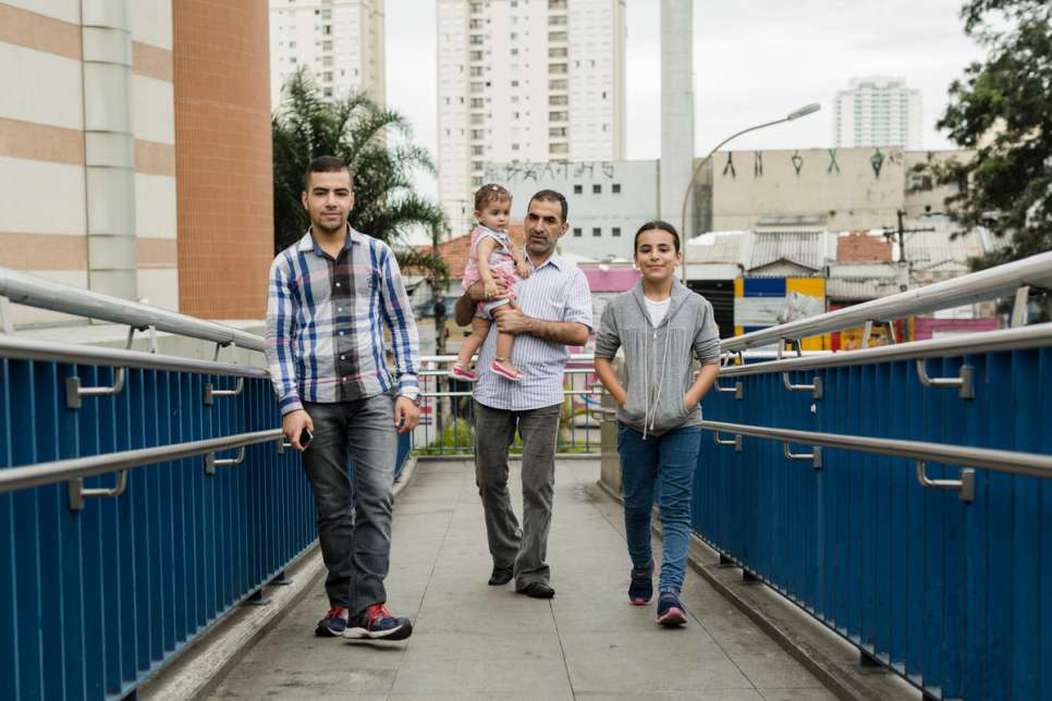 Khaled Dacka takes his children, Hanan, 12, Yara, 1, and Moustafa, 16, on a Sunday afternoon trip to a shopping mall in the Tatuape neighborhood of São Paulo.
