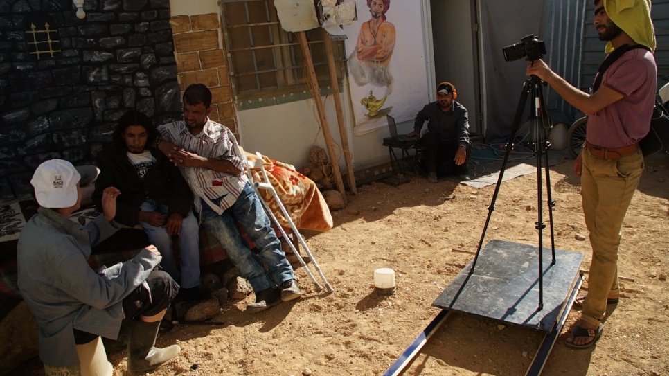 Filming the episodes in the backyard of a refugee shelter has its challenges. 