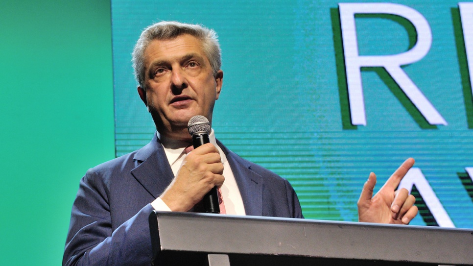 UN High Commissioner for Refugees, Filippo Grandi, addresses the audience at the 2016 Nansen Refugee Award ceremony.