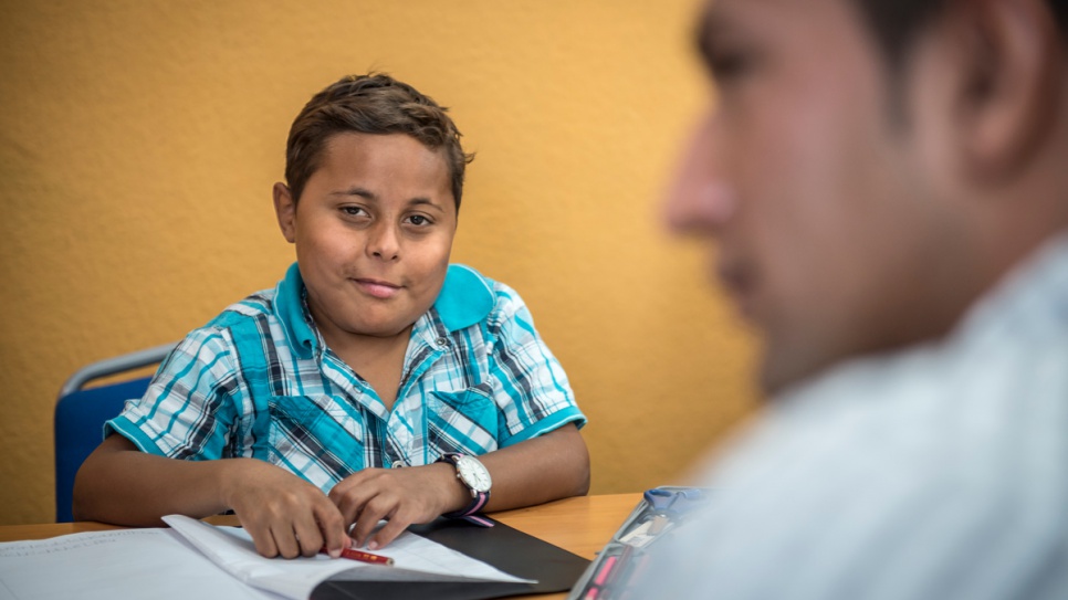 Mahmoud Jad, 13, from Syria, loves reading and writing and takes part at the Lehrreich refugee summer school in Berlin-Wilmersdorf.