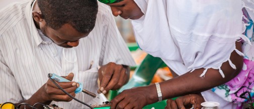 Refugees in Ethiopia being trained in the Liter of Light program.