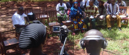 Refugees during a participatory video project, organised by Filmaid in Nduta camp, in April 2007, for refugees (12) and returnees (2) from Burundi and members of Stop Sida association.