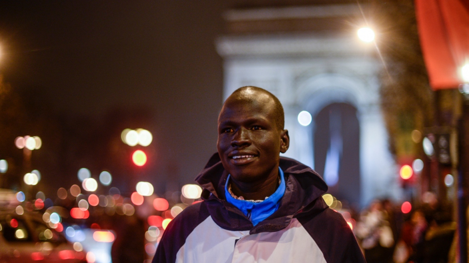 During his visit to Paris, Yiech Pur Biel saw some of the city's highlights, including the Arc de Triomphe, the Champs Elysées and the Eiffel Tower.