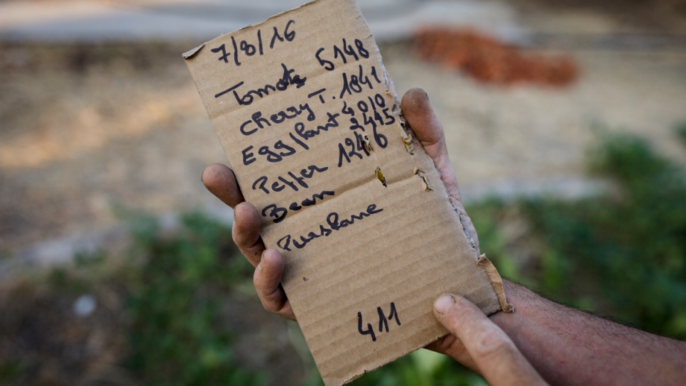 A list shows the day's produce from the communal garden. 