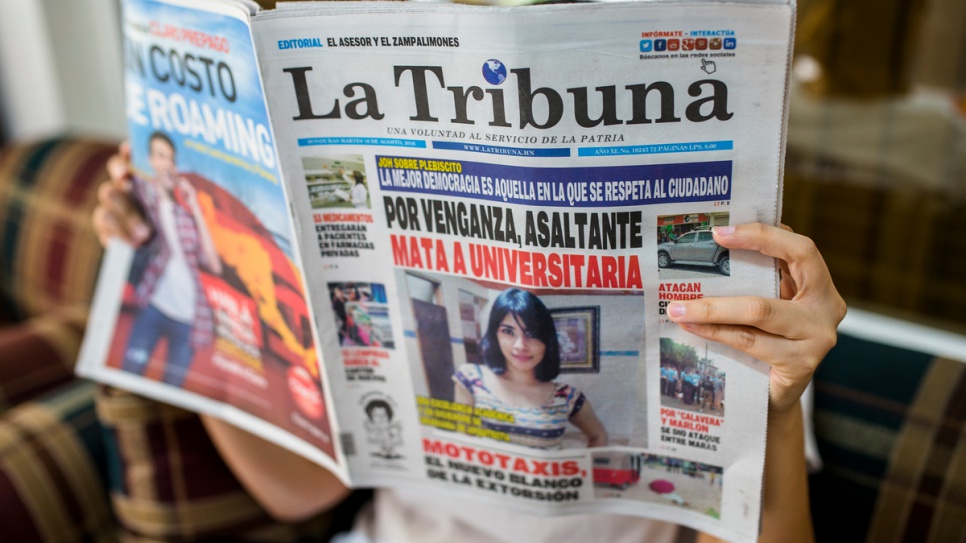 The front page of daily newspaper La Tribuna leads on the murder of a university student the previous day in Tegucigalpa.