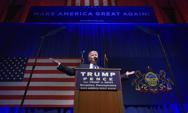 President-elect Donald Trump speaks during a rally at the Lackawanna College Student Union in Scranton, Pennsylvania, Nov. 7, 2016.