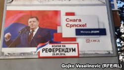 Milorad Dodik, president of Republika Srpska, on an election billboard calling for people to vote in a referendum on their statehood day in the western town of Banja Luka.