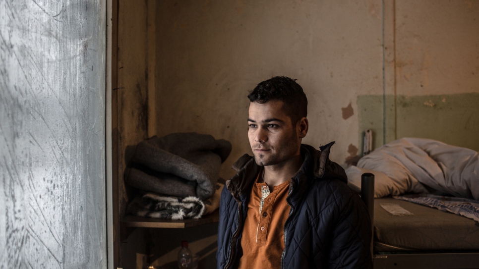 Kiramat, 17, a refugee from Afghanistan has found temporary accommodation in a government shelter.