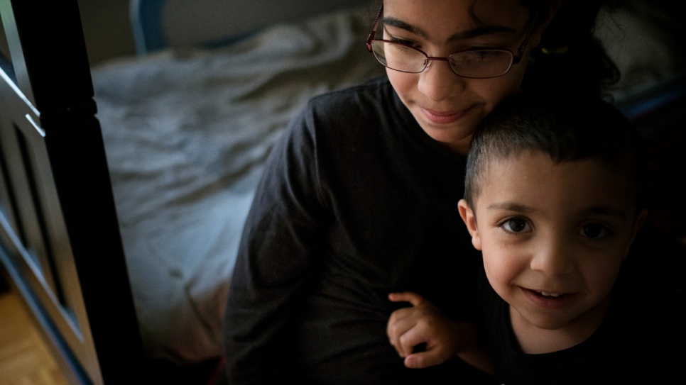 Rawan Nouman and her brother Diaa at their home in northern Toronto. She and her brothers and sisters are back in school, learning English and adjusting to life in their new home.
