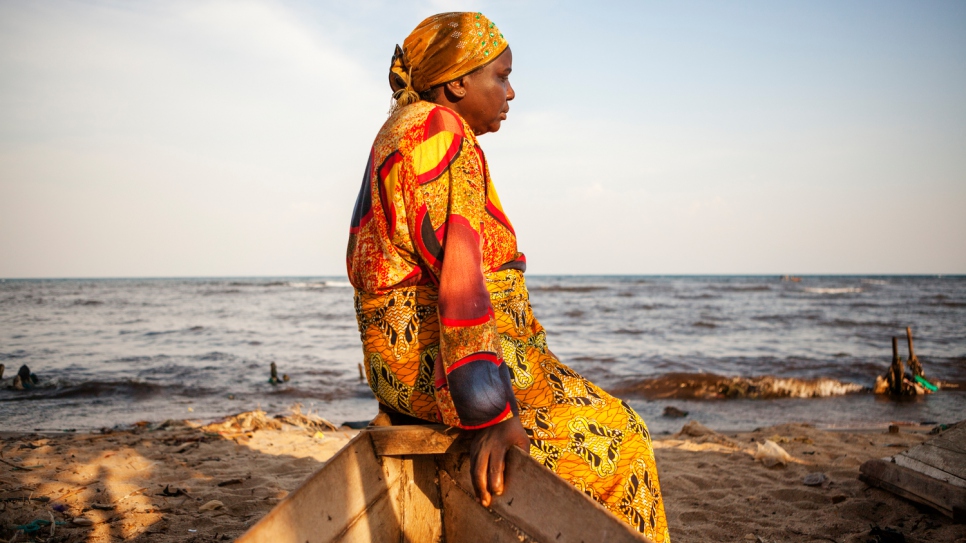 Rehema Kankindi contemplates her new life by the shores of Lake Tanganyika in Uvira.