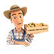 3D Farmer Holding Wooden Crate of Potatoes