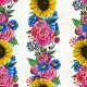 Seamless Pattern with Blue Yellow and Pink Flowers