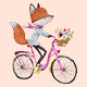 Cute Fox on Bicycle with Flowers