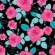 Vector Vintage Pink Roses and Blue Leaves on Black