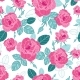 Vector Vintage Pink Roses and Blue Leaves on White