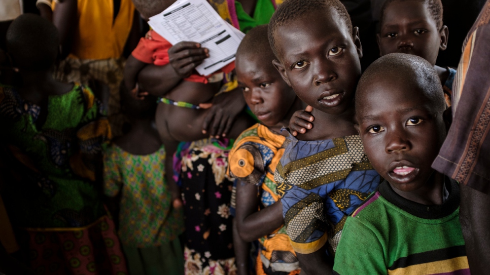 South Sudanese refugees queue to register at the Imvepi Reception Centre, Arua District, Northern Region, Uganda.