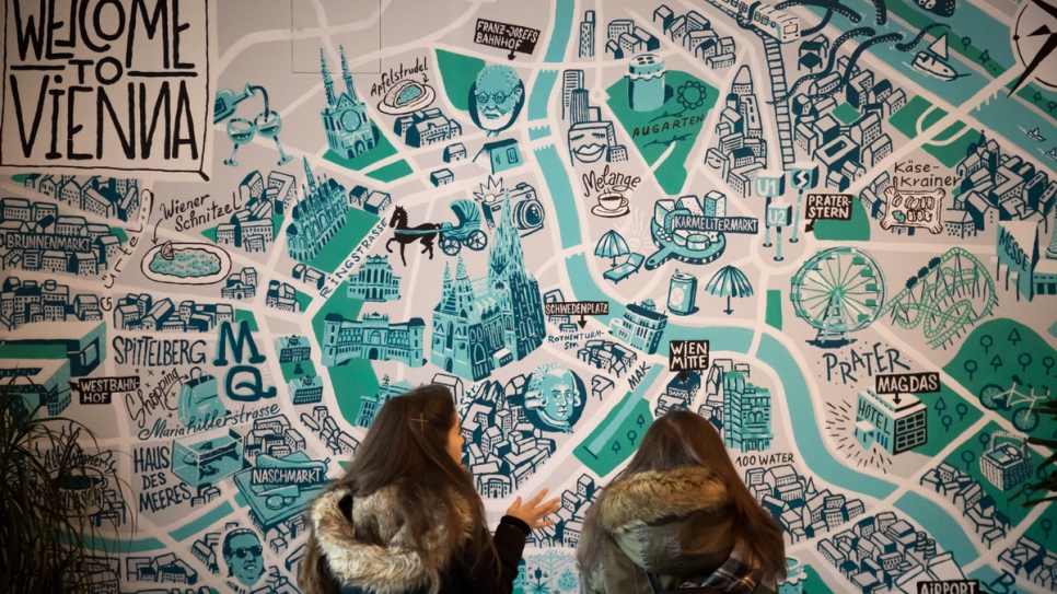 A map of Vienna adorns the walls of the Magdas Hotel. 